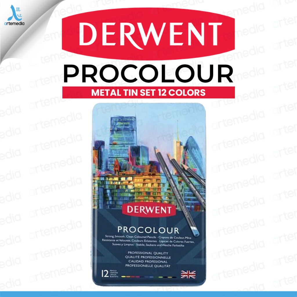 

Derwent Procolour 12 Pencil Color Metal Tin Set Pensil Warna