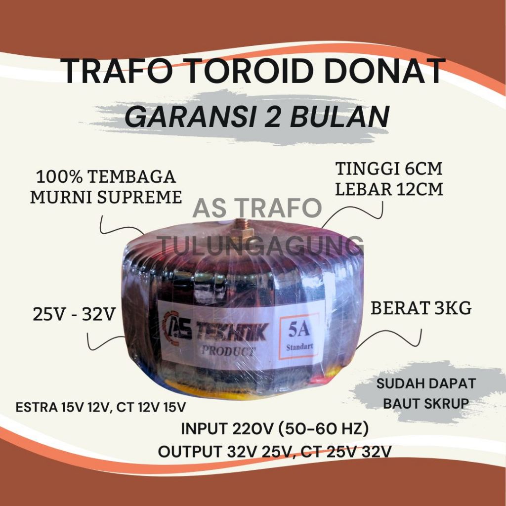 trafo teroid donat 5a ct 32V - 25V murni