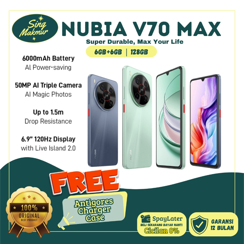 nubia V70 Max RAM 6GB+6GB ROM 128GB 6.000 mAh Fast Charging Slim Body | Smart Phone