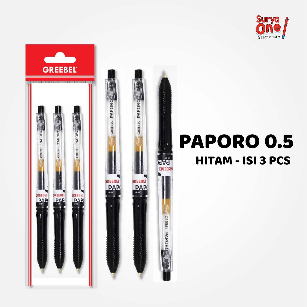 

VEMILO PULPEN GEL / Gel Pen Paporo GP-507 0.5 Hitam (3PCS/SET) / Ballpen Gel Ballpoint Bolpen Bolpoin Pena Gel Greebel