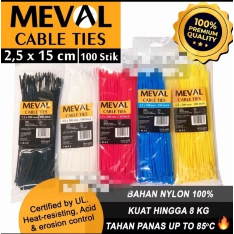 

MEVAL Kabel Ties isi 100 pcs 2,5 x 150 mm KUNING WTS - 2BY MERAH WTS - 2BR BIRU WTS - 2BB