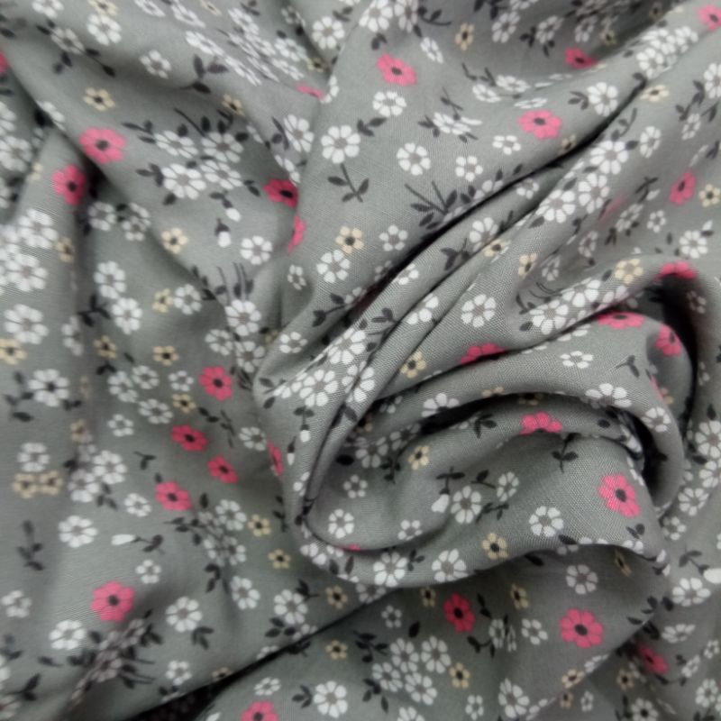 KAIN KATUN RAYON PREMIUM GARMENT MOTIF BUNGA PINK WITH