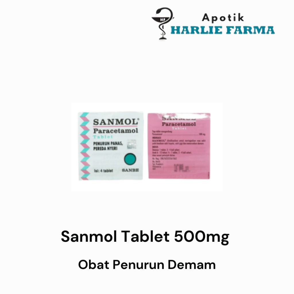 Sanmol Tablet 500mg  Strip 4 Tablet - Obat Penurun  Demam