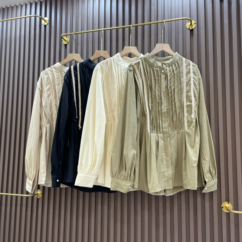 hellocal - Atasan Blus Wanita Motif Plisket Lengan Panjang Amira Kekinian