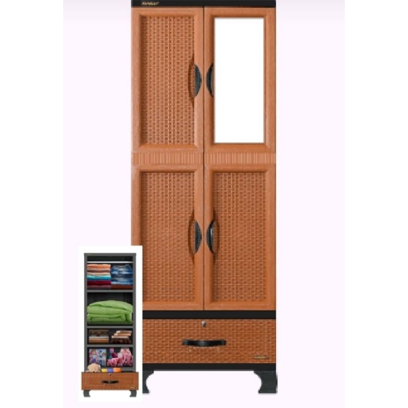 LEMARI PLASTIK NAPOLLY MOTIF ROTAN + CERMIN