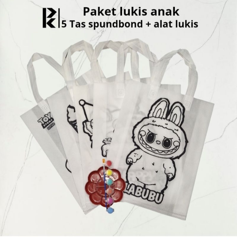 

Paket hemat tas spundbond lukis anak ( 5 tas spundbond free alat lukis )