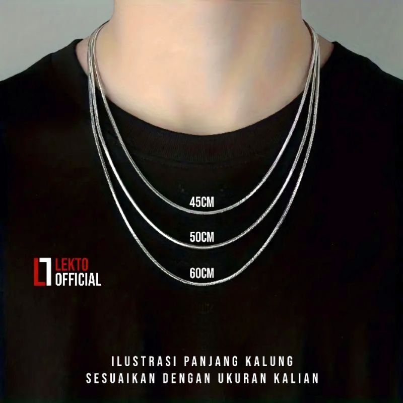 Premium Kalung Titanium Pria Anti Karat Silver Asli Original Wanita Perak Putih Model Kotak Kalung