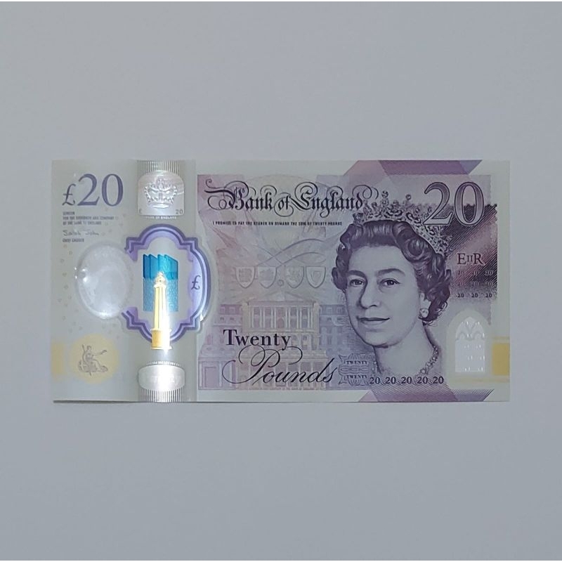 Uang Asing Inggris Poundsterling Pecahan 20 Pounds Polymer