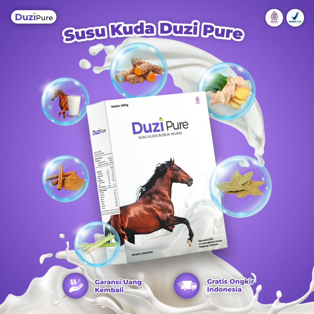 

Duzi Pure - Susu Kuda Lombok Original Atasi Nyeri Sendi & Tulang Bubuk 200 Gram