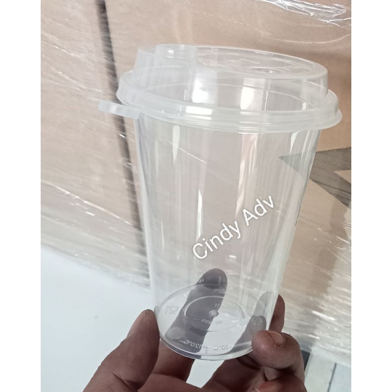 GELAS CUP INJECT  PREMIUM  14 OZ  DATAR  BENING + TUTUP SAMBUNG  1000 pcs  , KUAT DAN TEBAL