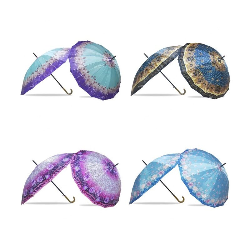 Payung 16 Jari Motif Bunga - Payung Souvenir - Payung Satin Saten Rangkah Kuat - Payung Dewasa