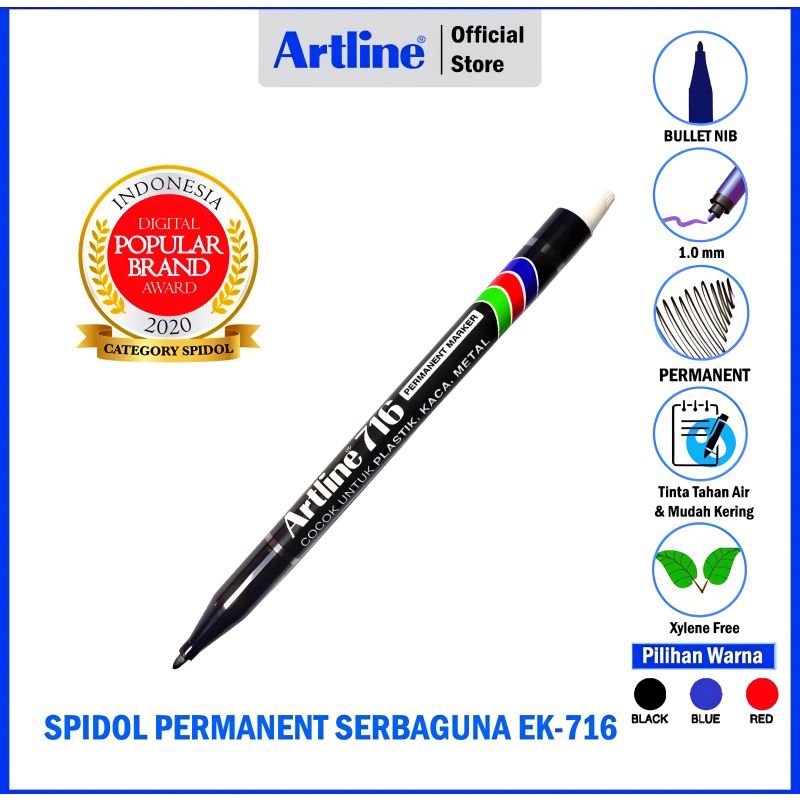 

Spidol Permanen EK-716 - Marker ketebalan 1.0mm tinta tahan air, Serbaguna untuk Tulis, Gambar, Sketsa, Kertas, Plastik, Kayu warna hitam biru merah original Artline