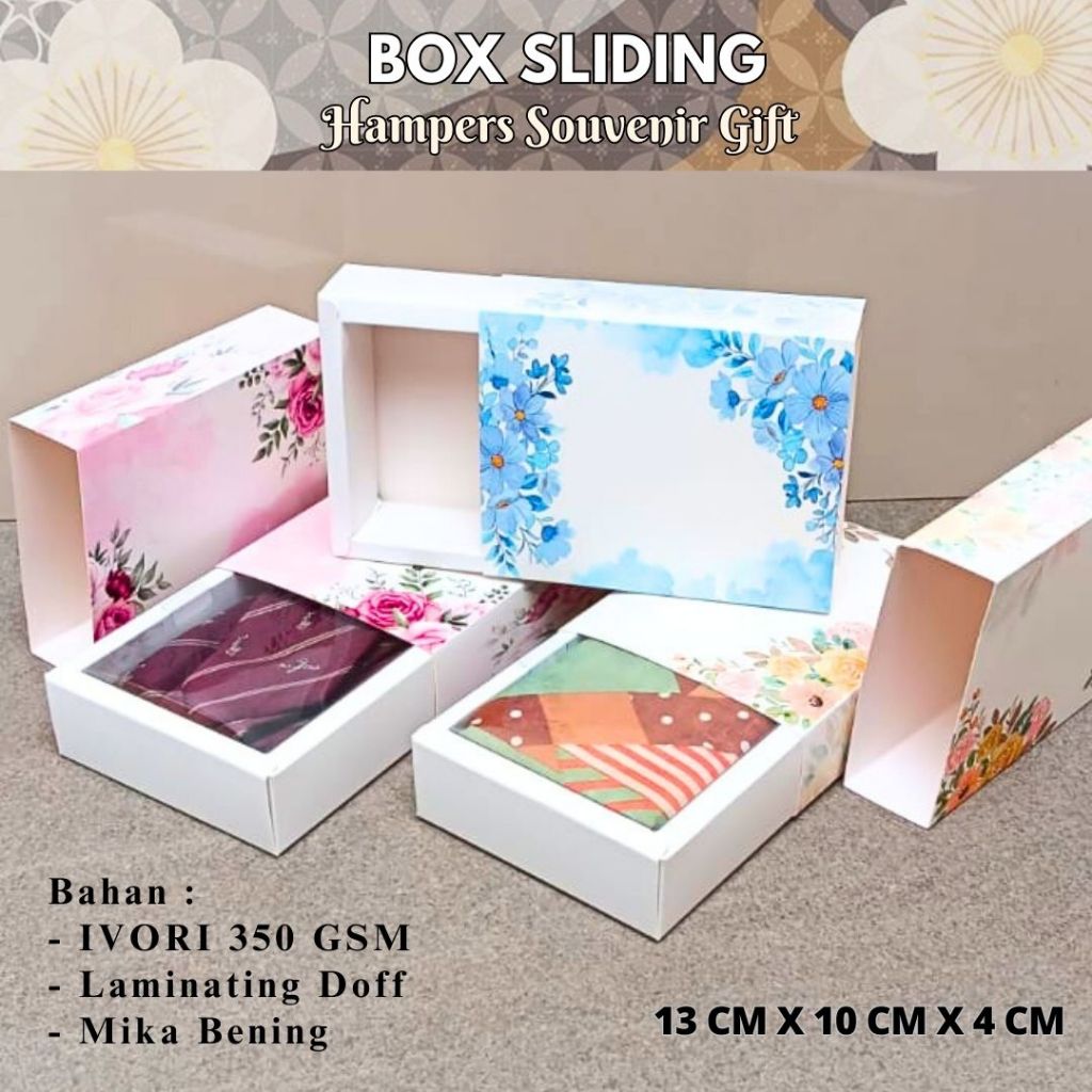 

SLIDING BOX MOTIF BUNGA HAMPERS / HIJAB /BOX / KEMASAN / KADO / GIFT / KOTAK / SOUVENIR
