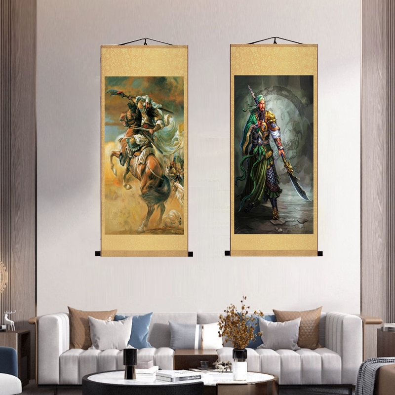 30X80Cm Lukisan Gulungan Klasik Kwan Kong Gulungan Lukisan Dewa Kwan Kong Sutra Premium High Grade