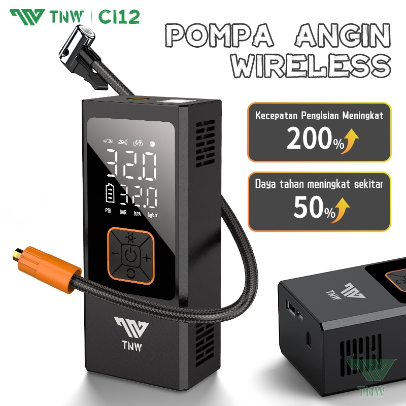 TNW CI12 POMPA BAN ELEKTRIK MOBIL MINI CAR AIR INFATABLE PUMP PORTABLE 10000MAH LED DISPLAY