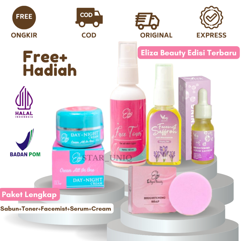 [COD] Paket Lengkap Eby Eliza Beauty Cream Toner Eliza Beauty Ori Serum Saffron & Sabun Eliza Beauty