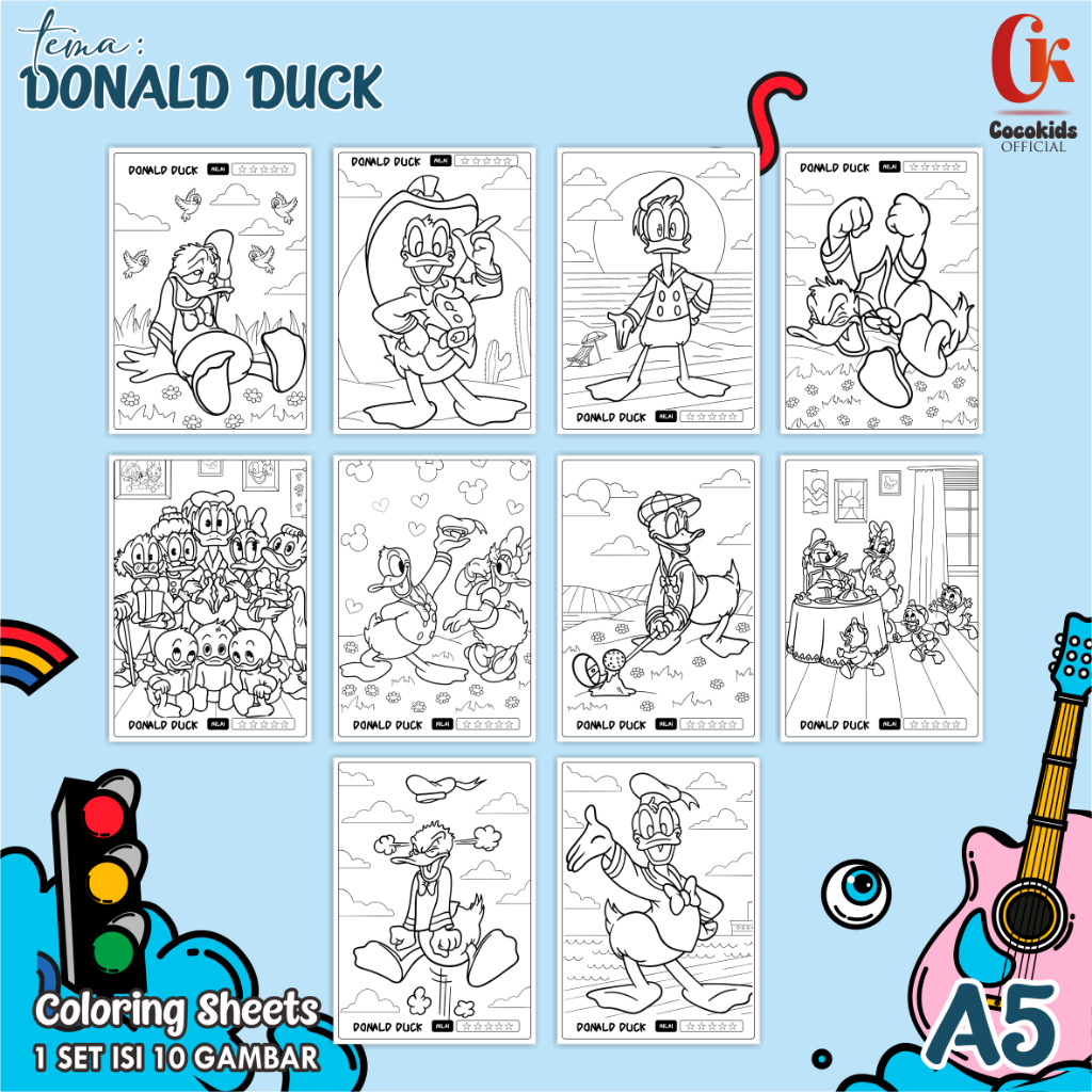 

COLORING SHEETS FOR KIDS A5 - KERTAS GAMBAR ANAK- LEMBAR MEWARNAI ANAK 1 SET ISI 10 SERI 1