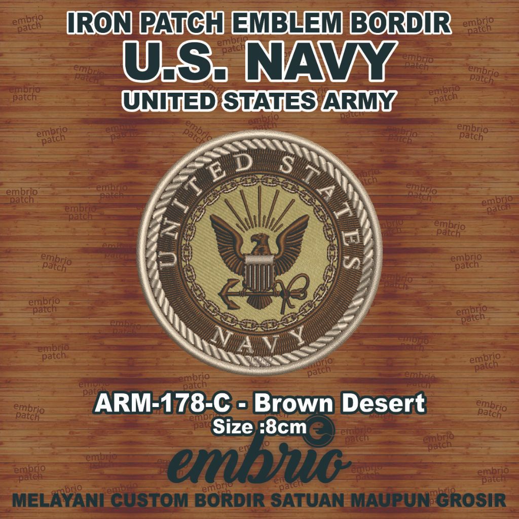 ARM-178-C Patch Logo US NAVY Emblem Bordir Logo US Army Tentara Angkatan Laut Amerika - Brown Camo -
