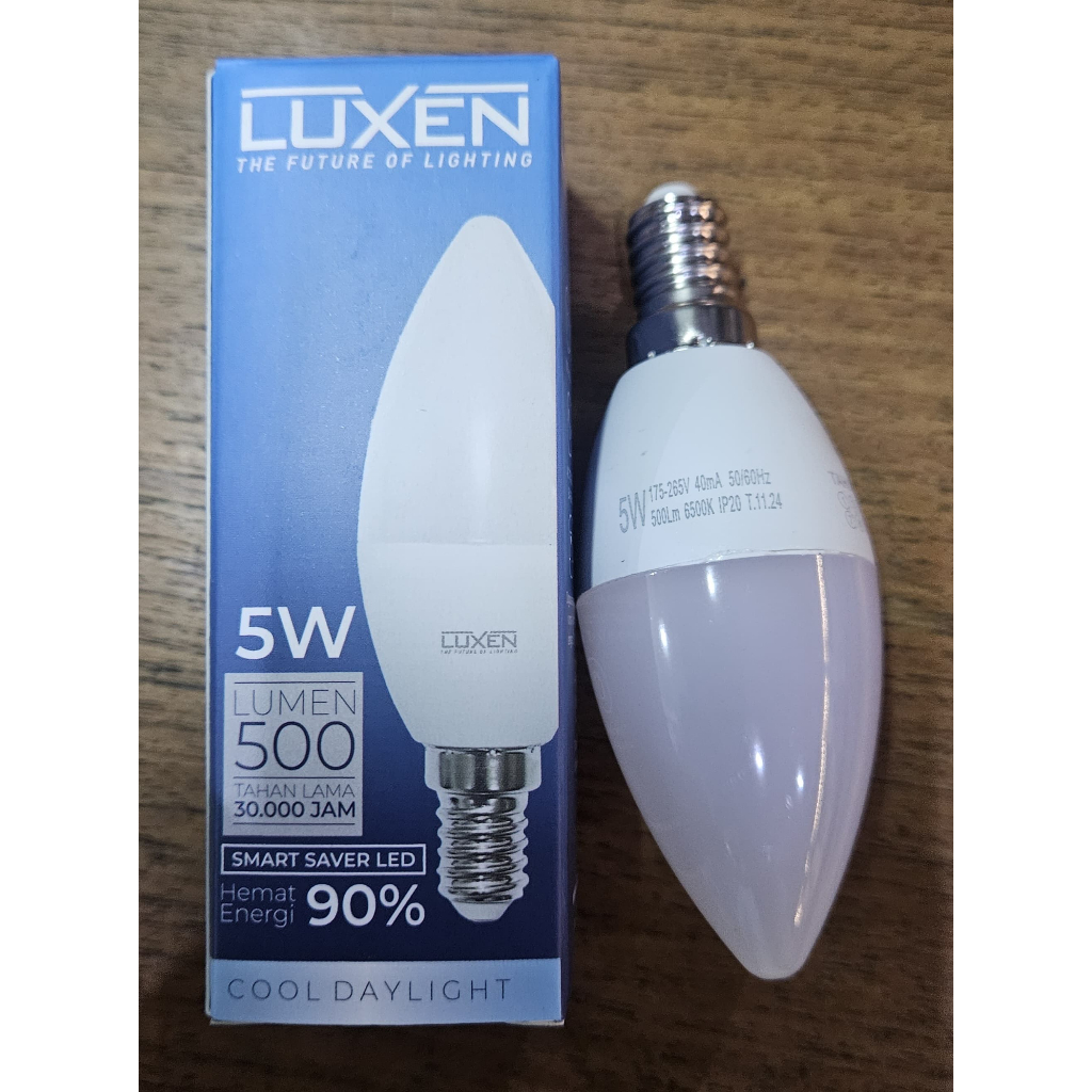 LUXEN LAMPU LED BOHLAM CANDLE 5 WATT LAMPU JANTUNG HIAS E14 5W