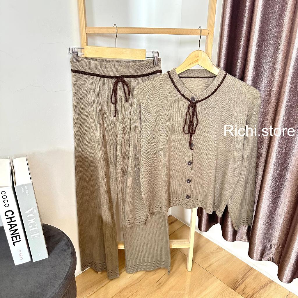 One Set Pevita Rajut Cardigan Wanita Baju Kulot Panjang