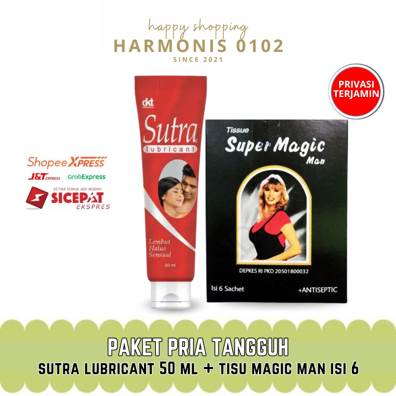 Tissue Magic Man 6 Sachet & Sutra Lubricant 50mL Pelumas Gel Tisu Mejik Pria Tahan Lama