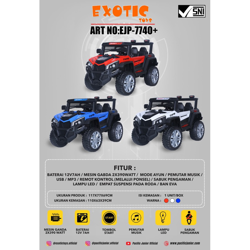 Mainan Anak mobil jeep Exotic 7740 + Ban eva | Mobil Aki jeep Exotic