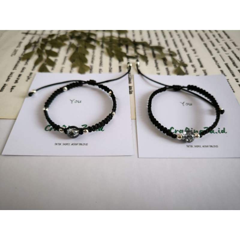 CRAFTINGZA Gelang tali hitam manik eksklusif | Gelang couple pasangan| Gelang couple manik (untuk 2 