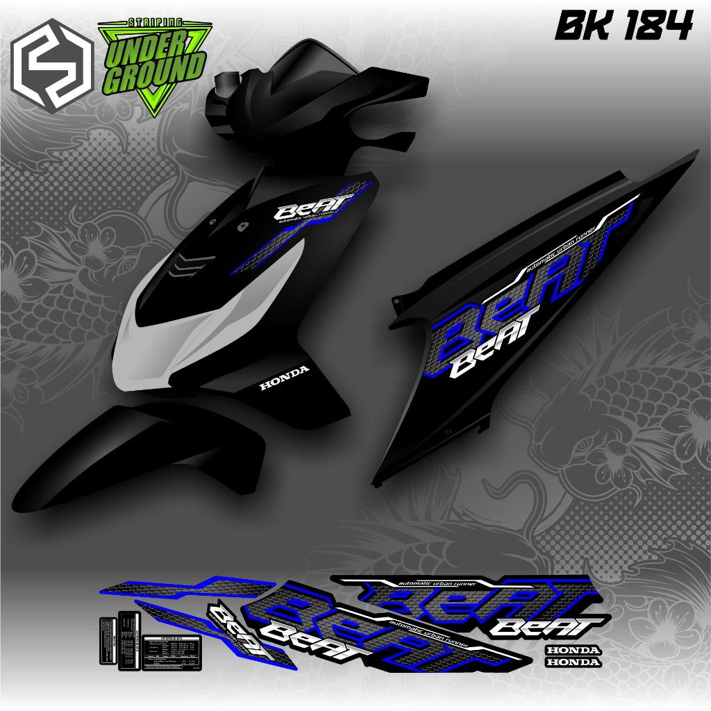 Striping Beat Karbu/Old Variasi Sticker Body Hitam Beat Karbu BK 184/192