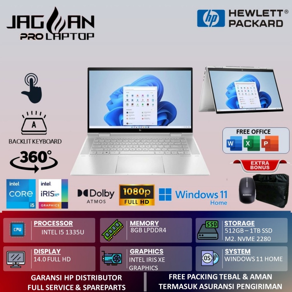 Laptop HP Envy X360 14 Intel i5 1335U Gen 13 8GB 1TB SSD W11 FHD IPs Touchscreen