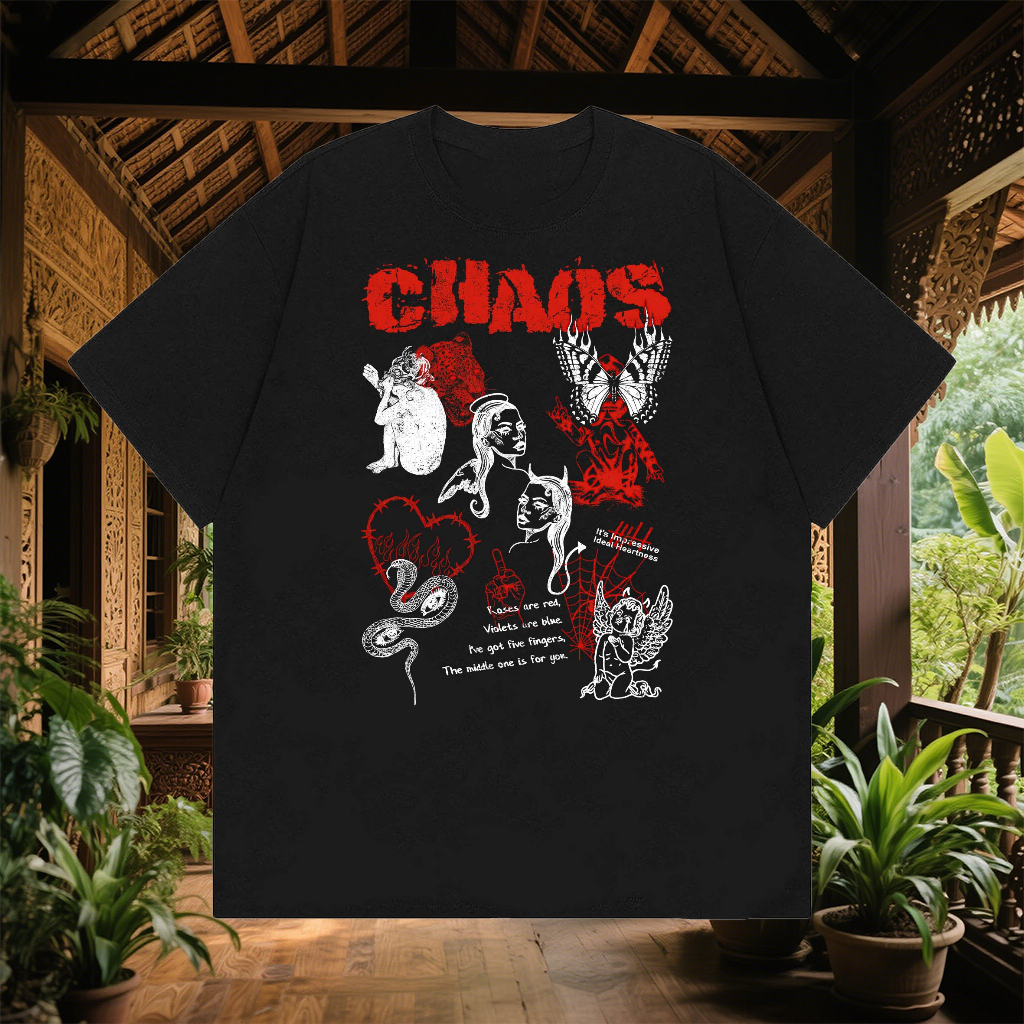 Kaos cod Chaos Tees SNAKE ANGLE Unisex pure cotton high-quality Fashion trends black&white | Uk S - 