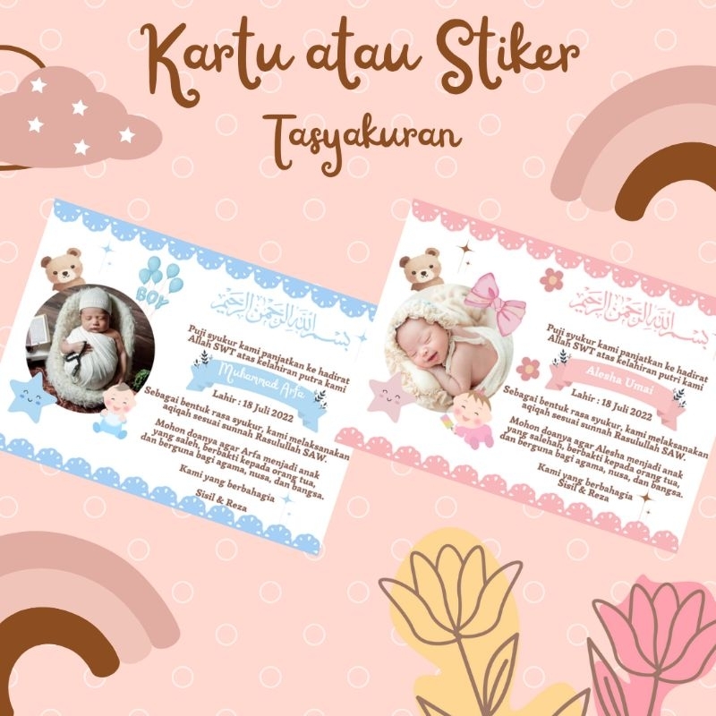 Kartu dan stiker tasyakuran aqiqah - kartu dan stiker tasyakuran kelahiran - tasyakuran aqiqah - sti