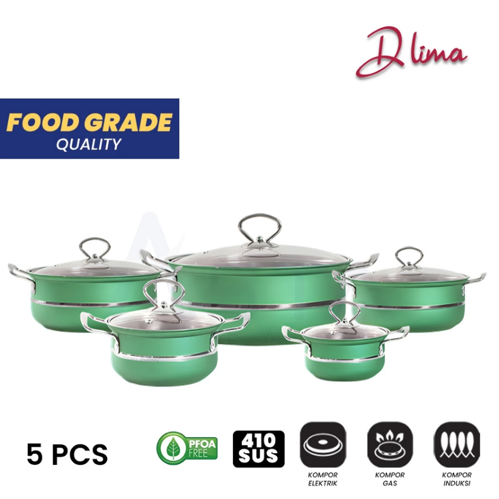 Panci Susun 5 Set Warna Dlima Hijau - Panci Set Dapur Serbaguna - Asta