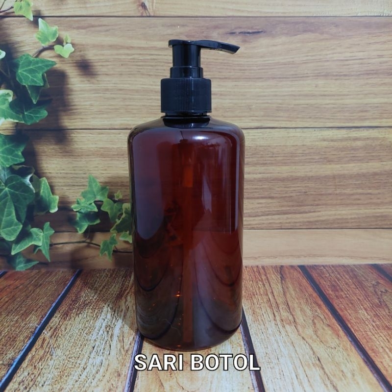 BOTOL COKLAT AMBER 500ML TUTUP PUMP HITAM TEBAL/BOTOL SABUN/BOTOL HAND SOAP