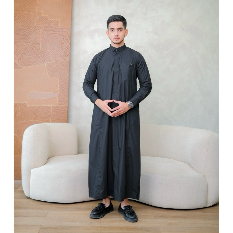 NAHAWAN gamis pria dewasa lengan manset kerah kemeja jubah pria premium reguler fit