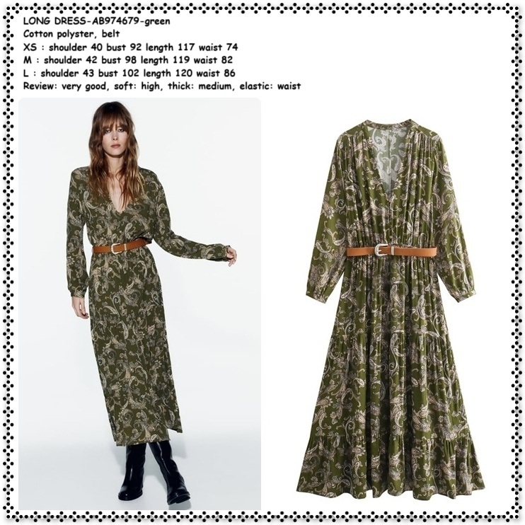 AMELIE AB974679 Long Dress Midi Pesta Party Motif Batik Retro Vintage Lengan Panjang Korean Style Ko
