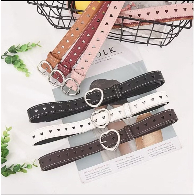 Ikat pinggang tali pinggang cewek wanita kulit motif love hati.