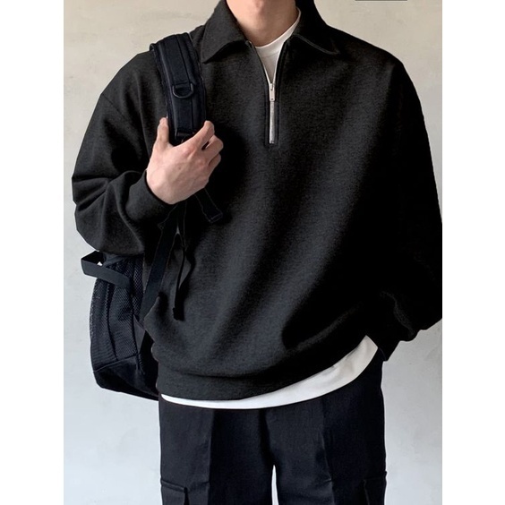 Halfzip Sweater Unisex Casual Premium / Sweater Halfzip Warna Hitam / Halfzip kekinian