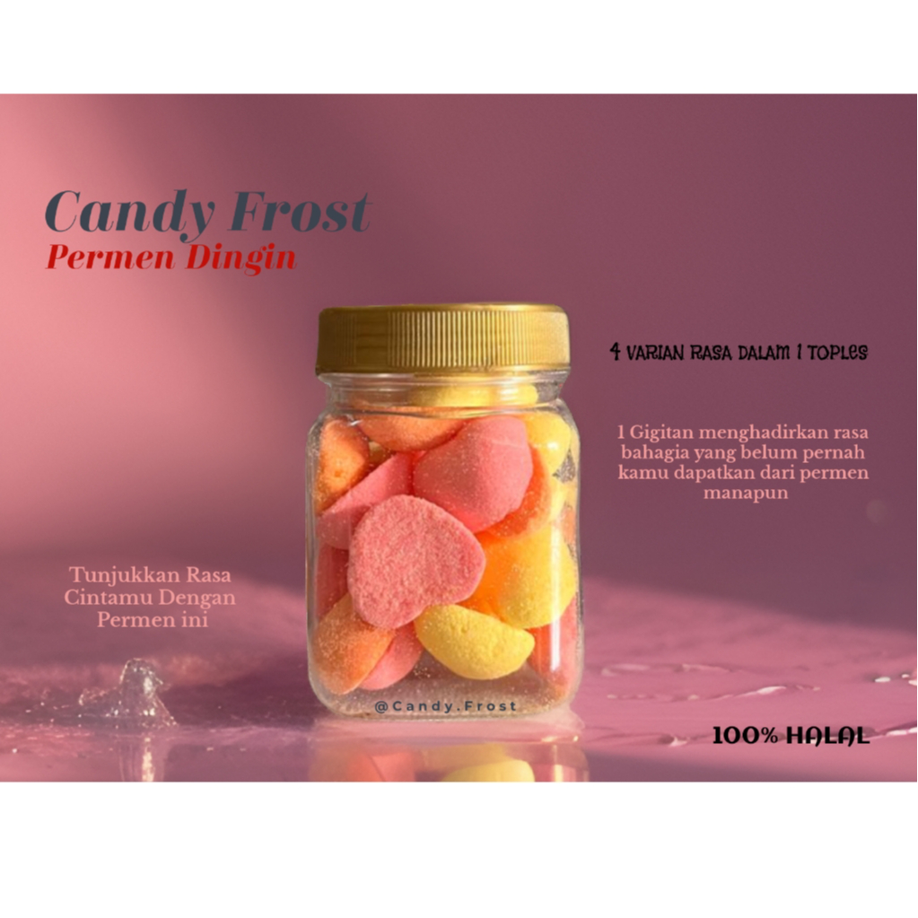 

PERMEN DINGIN CANDY FROST 3 WARNA BENTUK LOVE BERAT NETTO 100 GR