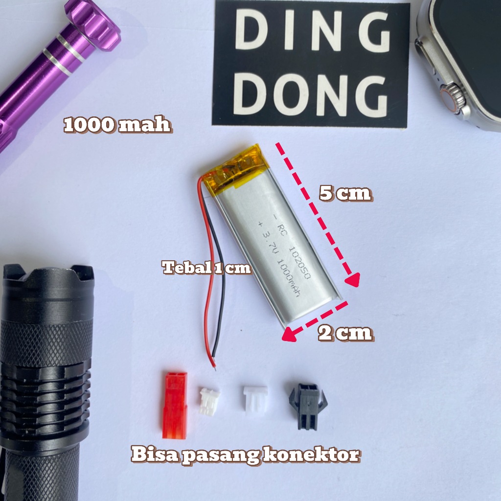 BATERAI LIPO 1000MAH 102050 3.7V 2CM X 5CM TEBAL 1CM BATRE LITHIUM POLYMER 1000 MAH 2 X 5 CM ELEKTRO