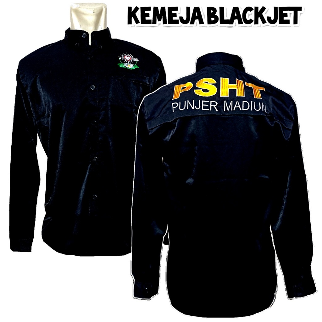 Kemeja Bordir PSHT Lengan Panjang Black Jet  Terbaru  Motif Pusat Madiun - Hem SH Terate Pria