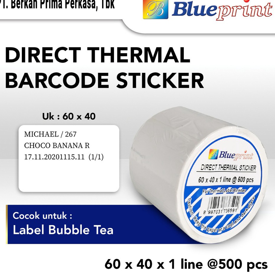 

Berkualitas Direct Thermal Sticker 6 x 4 BLUEPRINT Kertas Label Stiker 6x4 mm 1 Line Isi 5 1 Roll