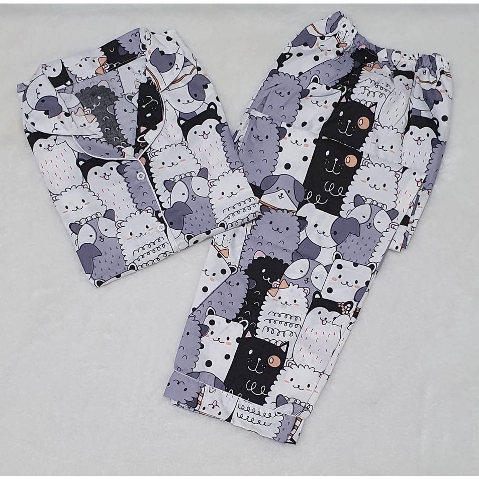 Piyama Dewasa Motif Kucing Cat Lover Baju Tidur Cewek Kekinian