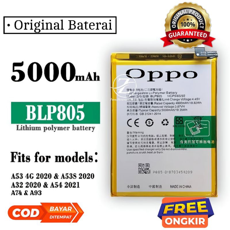 Baterai Batre HP OPPO A16 A53 A53S A54 A54S A55 A93 A74 5G A32 A33 2020 BLP805 Original Batrai