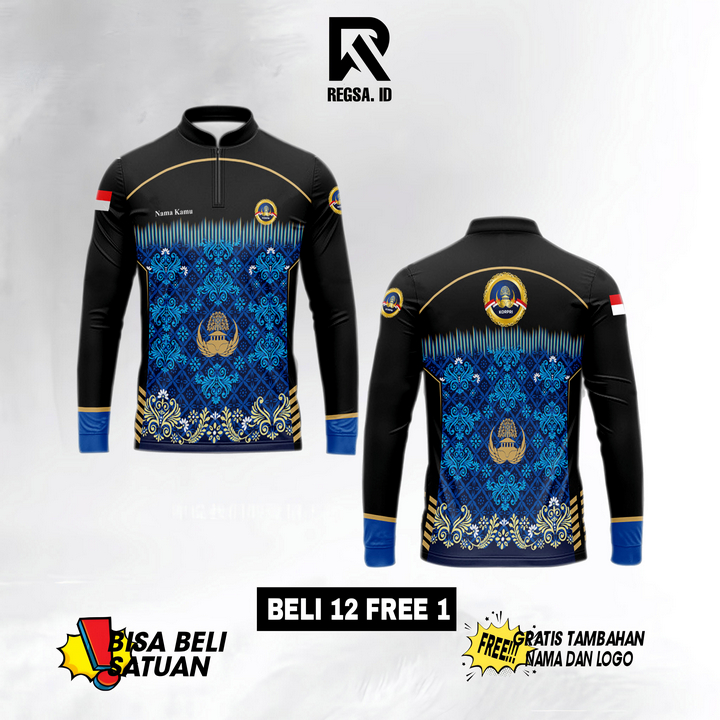 RA Baju KORPRI Guru 2025 Pria/Wanita Gratis custom nama dan logo Berkerah Fullprinting Terbaru Bahan