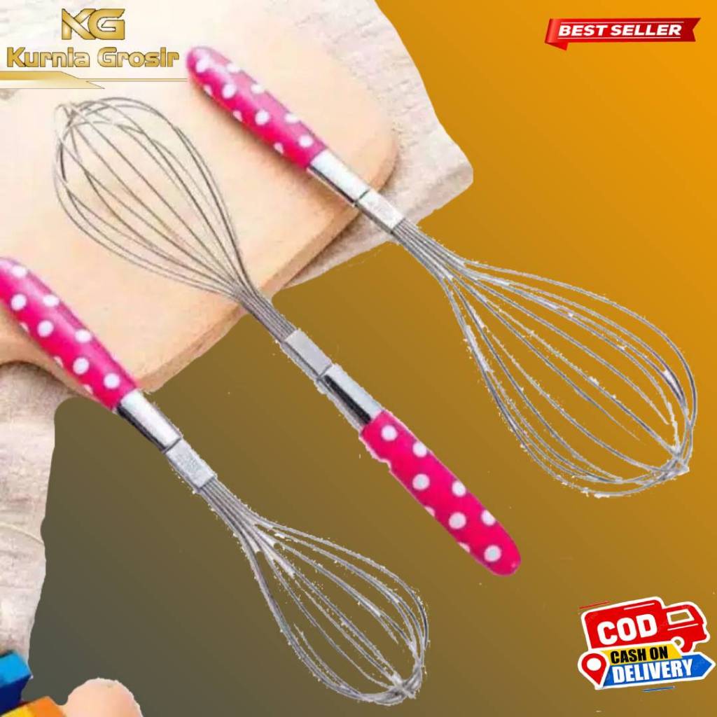 Pengocok Telur Manual/ Pengaduk Adonan Kue Stainless Polkadot