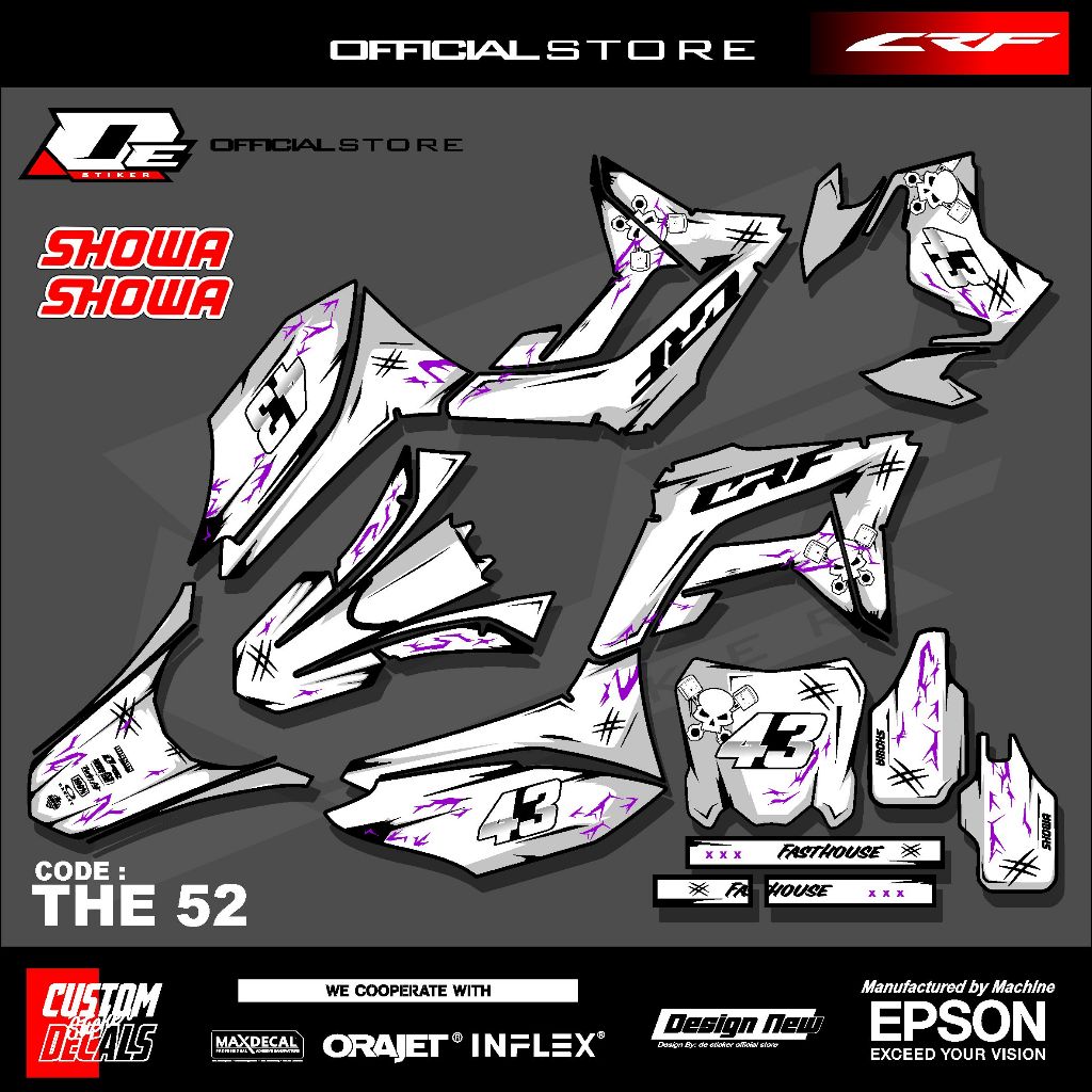THE 52 Stiker Decal Motor Honda CRF 150L Full Body Body Warna Putih Design New Keren Simpel