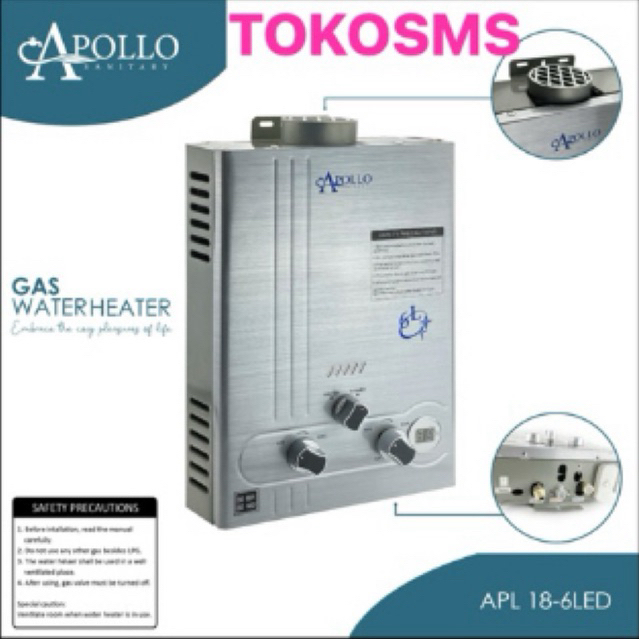 water heater gas ( APOOL ) APOLLO APL 18 LED pemanas air gas instant 6 liter / menit lcd suhu digita