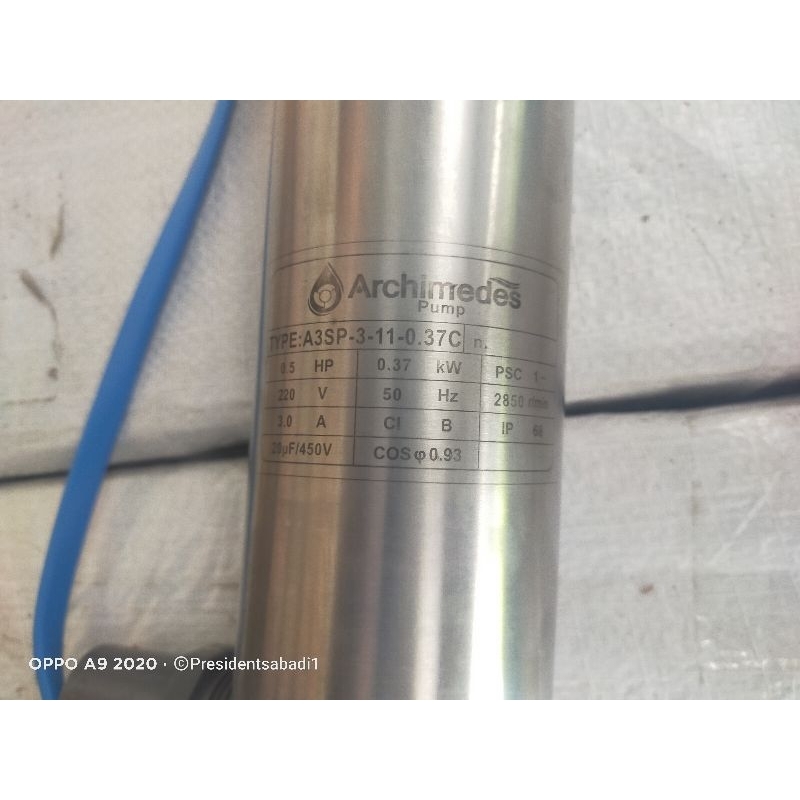 Pompa air sibel 3" Archimedes 0.5hp +kabel 40m