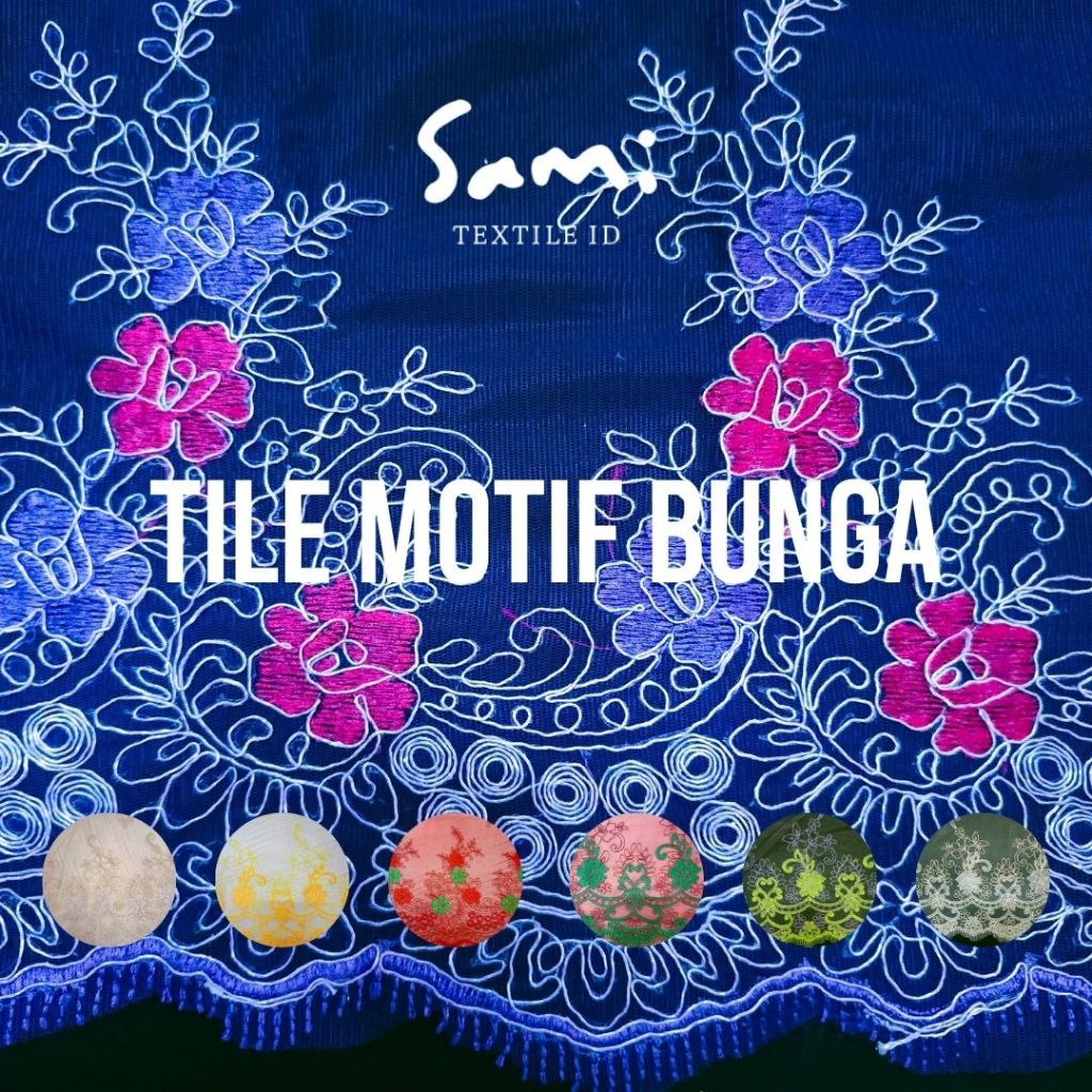 Kain Tile Motif Floral Glow Bunga Elegan Transparan Kebaya Dress Pesta Gaun Outer Hiasan Hijab Panja