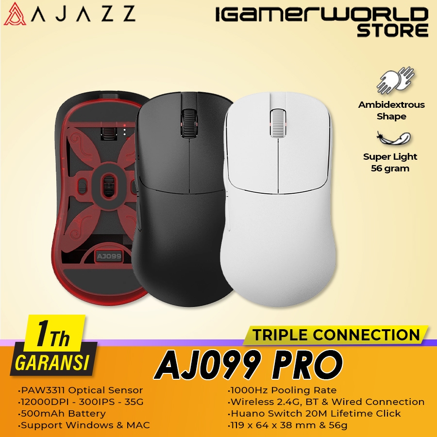 Ajazz AJ099 / AJ099 PRO Ultra Lighweight Wireless Triple Connection Gaming Mouse